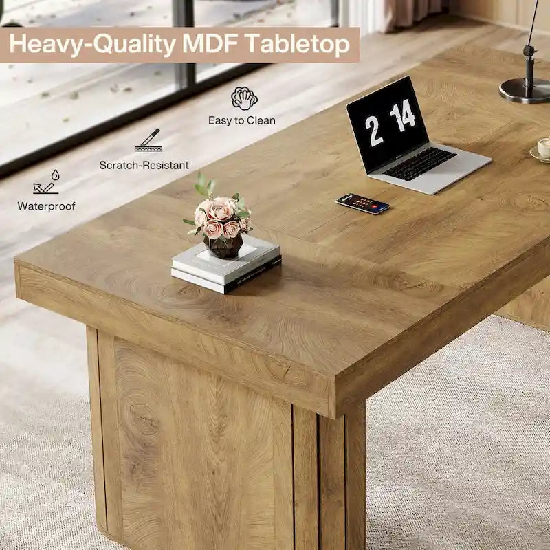 70.9  Executive Desk, Farmhouse Computer Desk, Large Workstation for Home Office, Brown