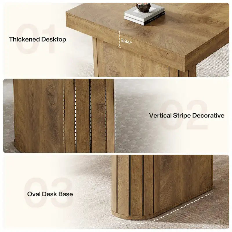 70.9  Executive Desk, Farmhouse Computer Desk, Large Workstation for Home Office, Brown