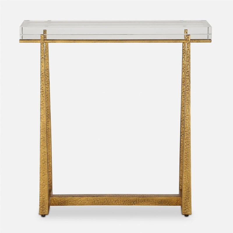 Thick Crystal Top End Accent Table - 24  - Antique Gold
