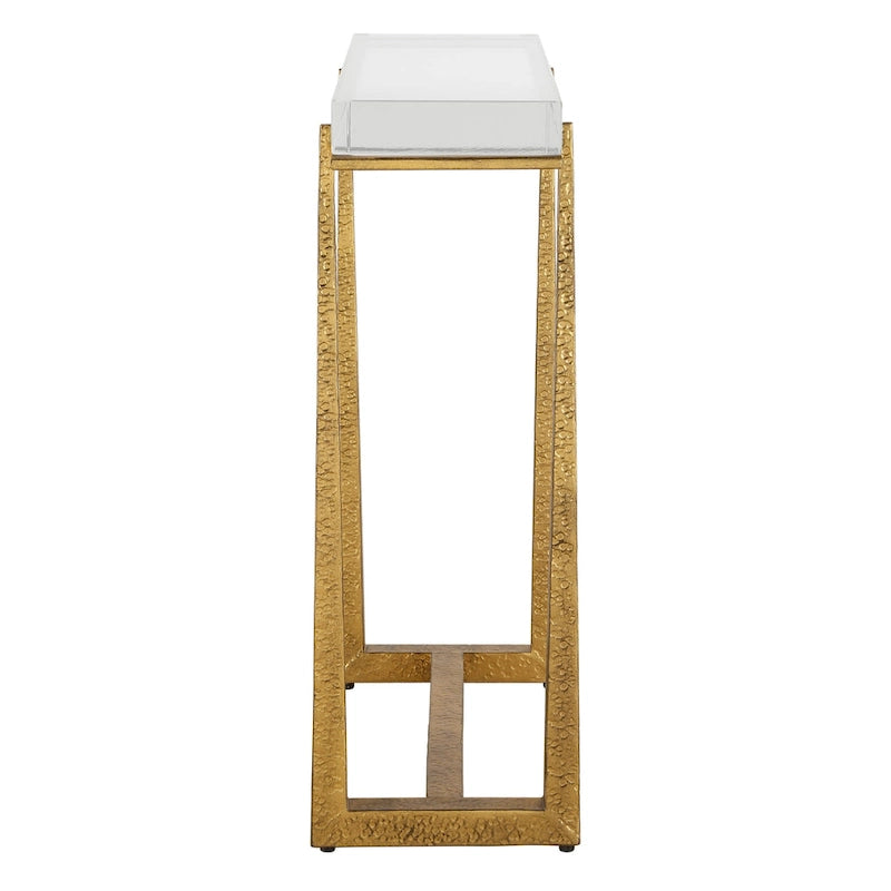 Thick Crystal Top End Accent Table - 24  - Antique Gold