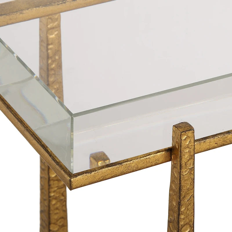 Thick Crystal Top End Accent Table - 24  - Antique Gold