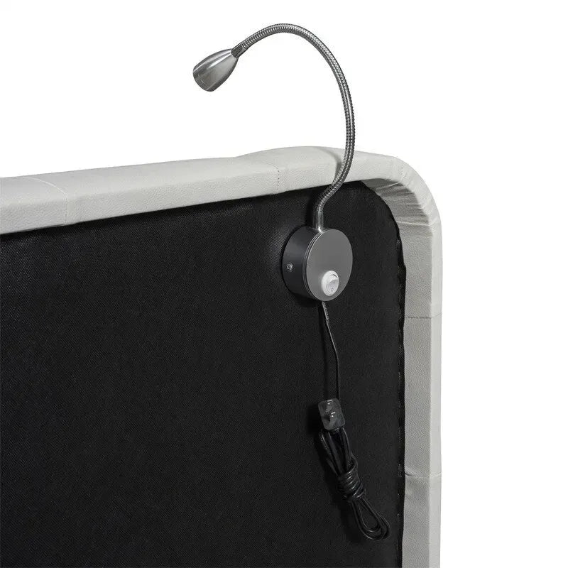 Upholstered Platform Bed with 2 Bulit-in Reading Lights, Queen Size PU Bed Frame Floor Bed with Button Tufted Design Headboard