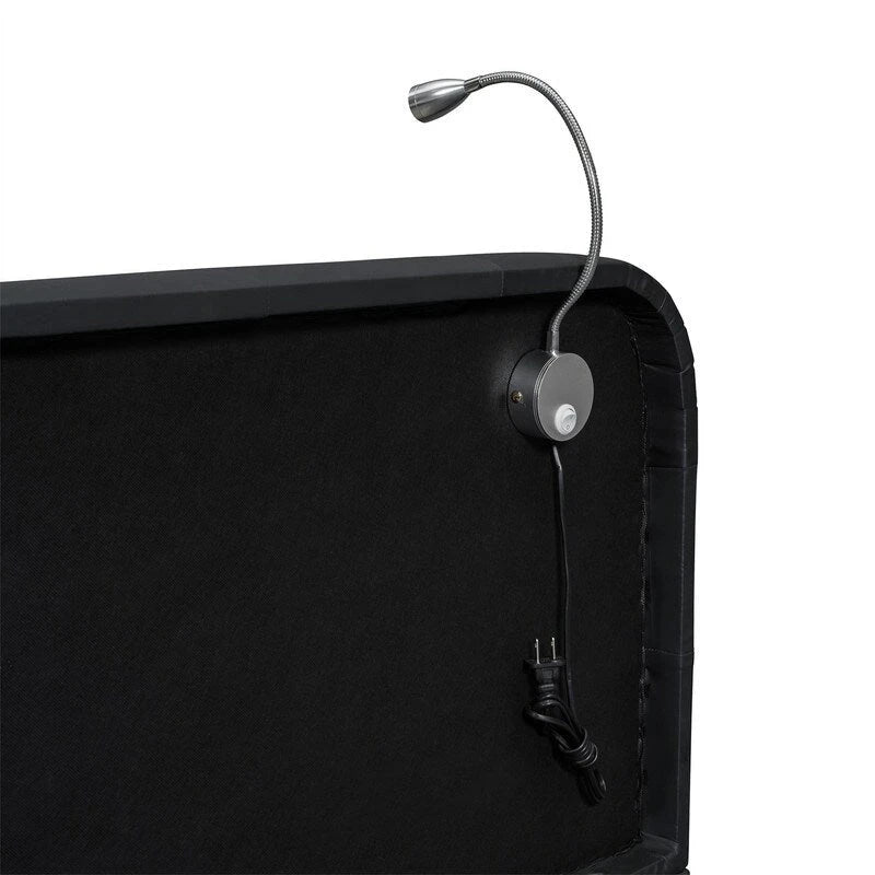 Upholstered Platform Bed with 2 Bulit-in Reading Lights, Queen Size PU Bed Frame Floor Bed with Button Tufted Design Headboard