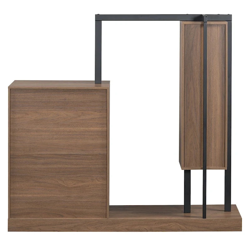Open Wardrobe Closet with 4 Drawers, 3 Shelves & Hanging Rod Freestanding Wooden Armoire Closet for Bedroom