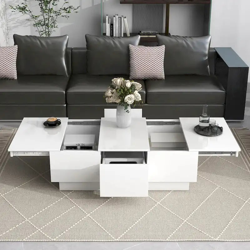 Modern Stylish Coffee Table Extendable Coffee Table with 2 Large Storage Compartments 2 Drawers, for Living Room