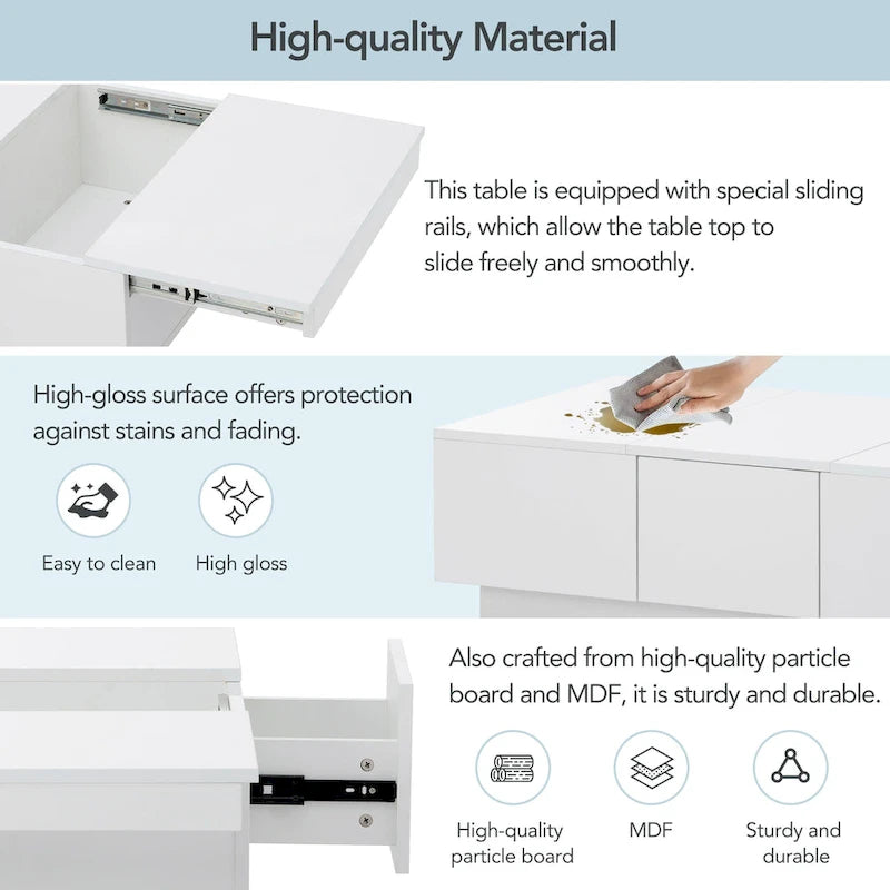 Modern Stylish Coffee Table Extendable Coffee Table with 2 Large Storage Compartments 2 Drawers, for Living Room