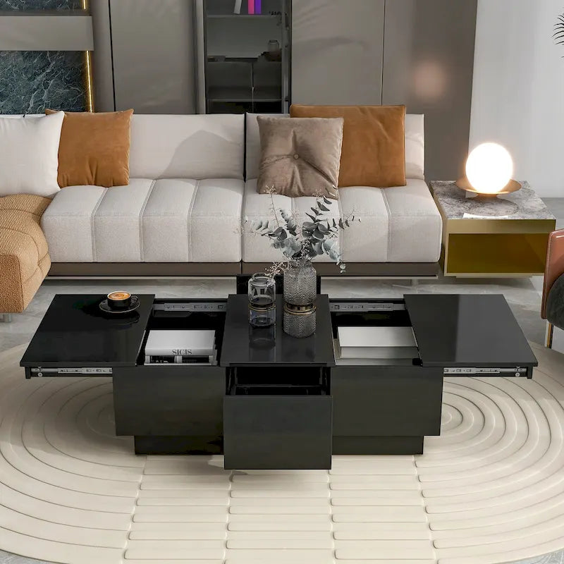 Modern Stylish Coffee Table Extendable Coffee Table with 2 Large Storage Compartments 2 Drawers, for Living Room