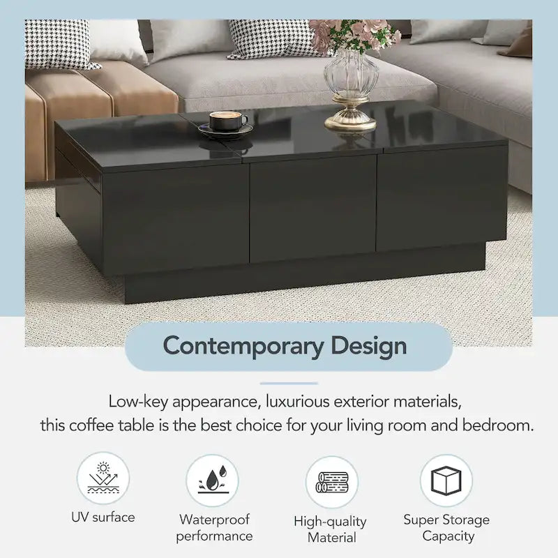 Modern Stylish Coffee Table Extendable Coffee Table with 2 Large Storage Compartments 2 Drawers, for Living Room