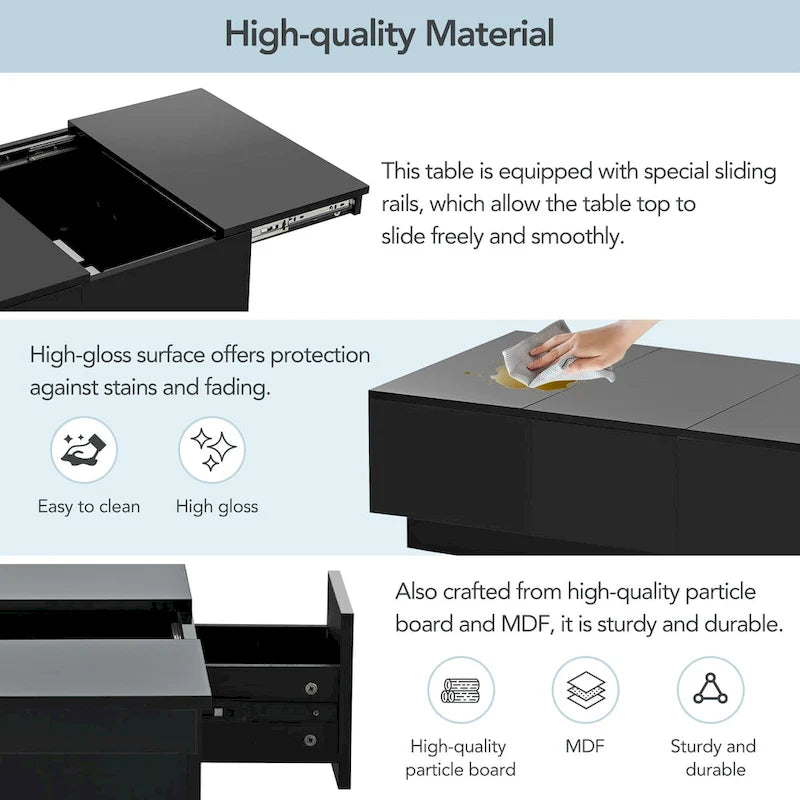 Modern Stylish Coffee Table Extendable Coffee Table with 2 Large Storage Compartments 2 Drawers, for Living Room