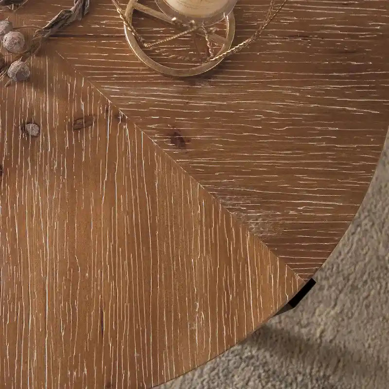 Modern Retro Stitching Round Coffee Table With Fir Wood Tabletop Black Cross Leg Base, for Living Room