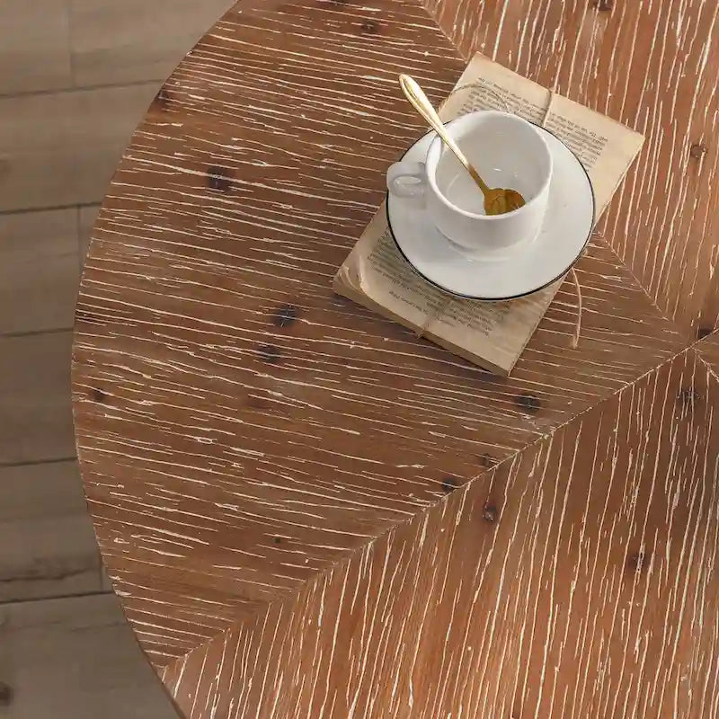 Modern Retro Stitching Round Coffee Table With Fir Wood Tabletop Black Cross Leg Base, for Living Room