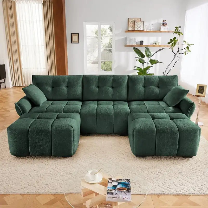110.2  Chenille 3 Seater Upholstered Sofa, 2 Ottoman