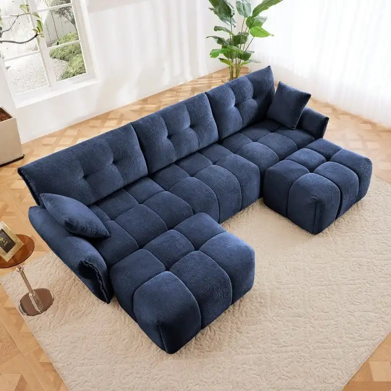 110.2  Chenille 3 Seater Upholstered Sofa, 2 Ottoman