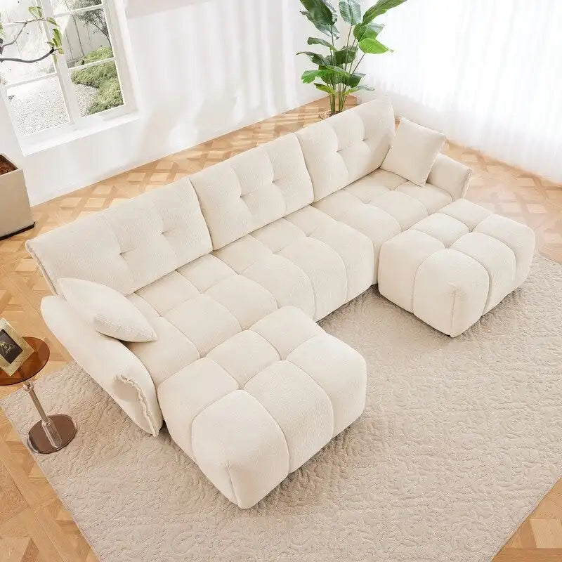 110.2  Chenille 3 Seater Upholstered Sofa, 2 Ottoman