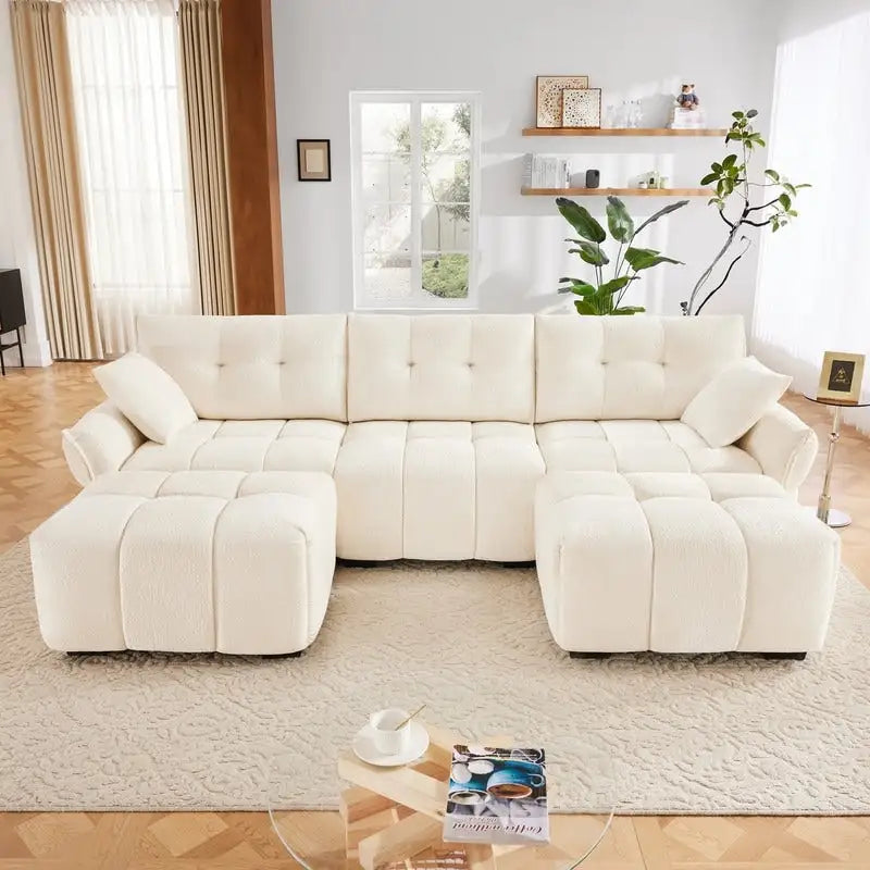110.2  Chenille 3 Seater Upholstered Sofa, 2 Ottoman