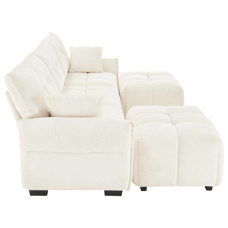 110.2  Chenille 3 Seater Upholstered Sofa, 2 Ottoman
