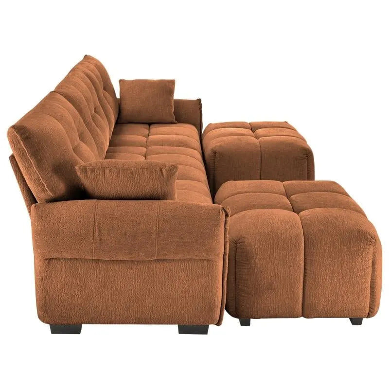 110.2  Chenille 3 Seater Upholstered Sofa, 2 Ottoman