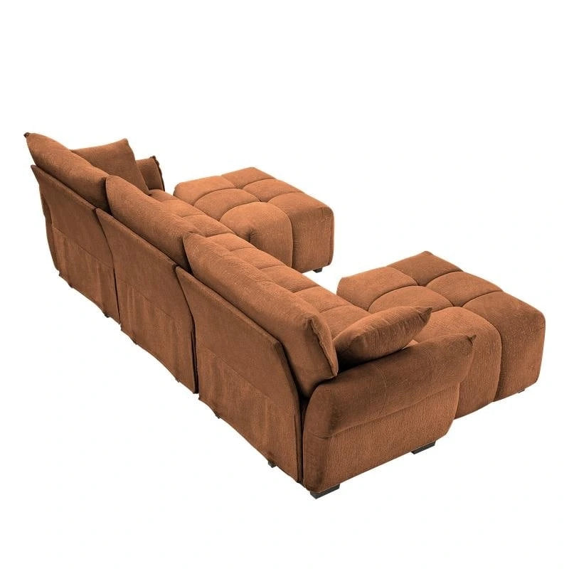 110.2  Chenille 3 Seater Upholstered Sofa, 2 Ottoman