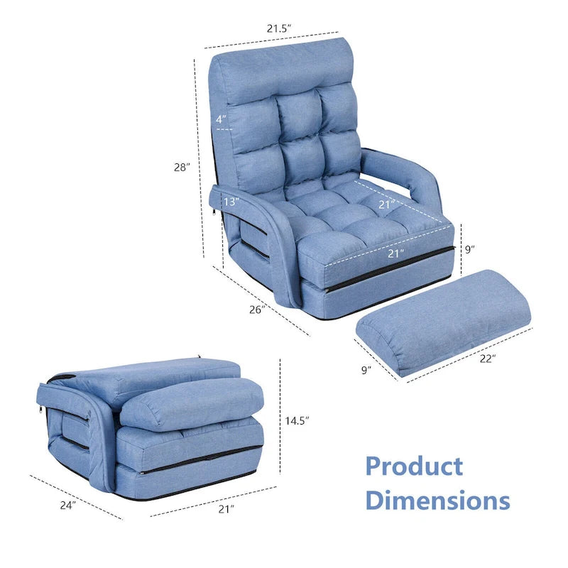 Gymax Blue Folding Lazy Sofa Floor Chair Sofa Lounger Bed with