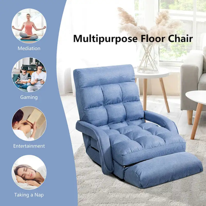 Gymax Blue Folding Lazy Sofa Floor Chair Sofa Lounger Bed with