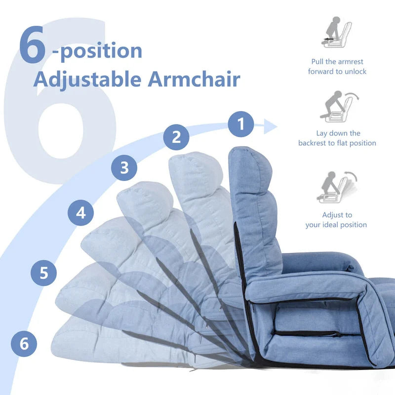 Gymax Blue Folding Lazy Sofa Floor Chair Sofa Lounger Bed with