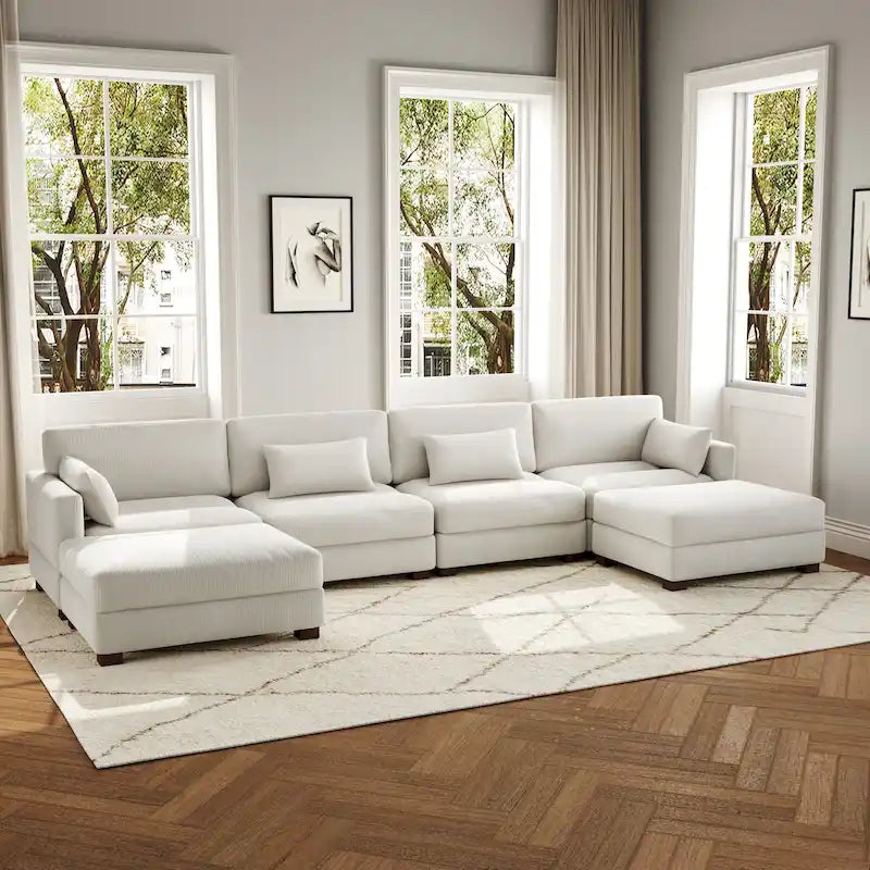 6-Piece U Shaped Couch Modular Sectional Sofa with Ottoman