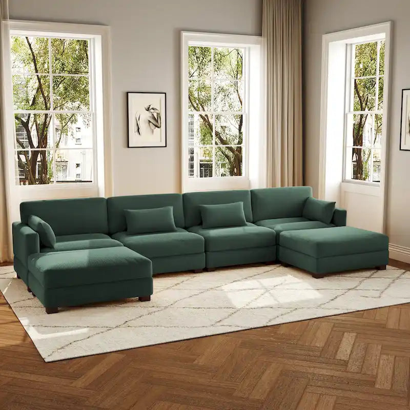 6-Piece U Shaped Couch Modular Sectional Sofa with Ottoman