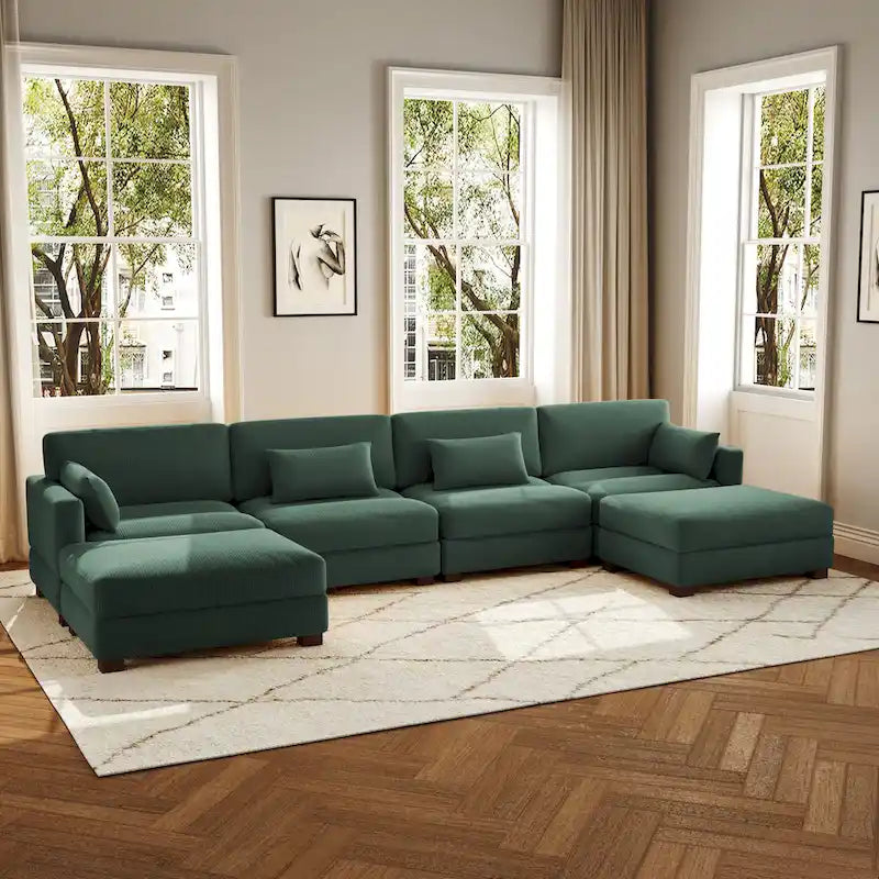 6-Piece U Shaped Couch Modular Sectional Sofa with Ottoman
