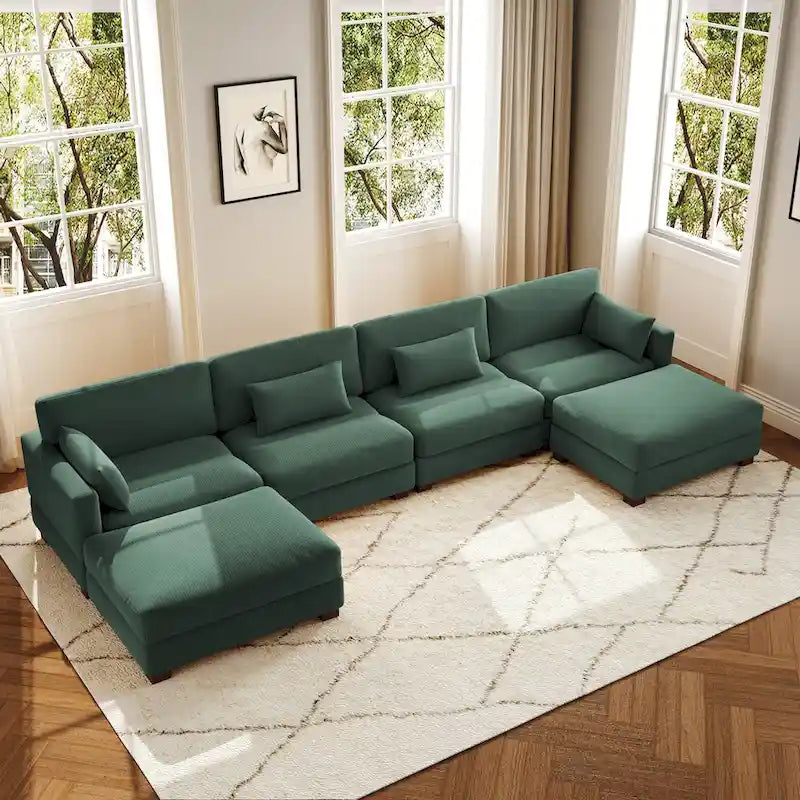6-Piece U Shaped Couch Modular Sectional Sofa with Ottoman