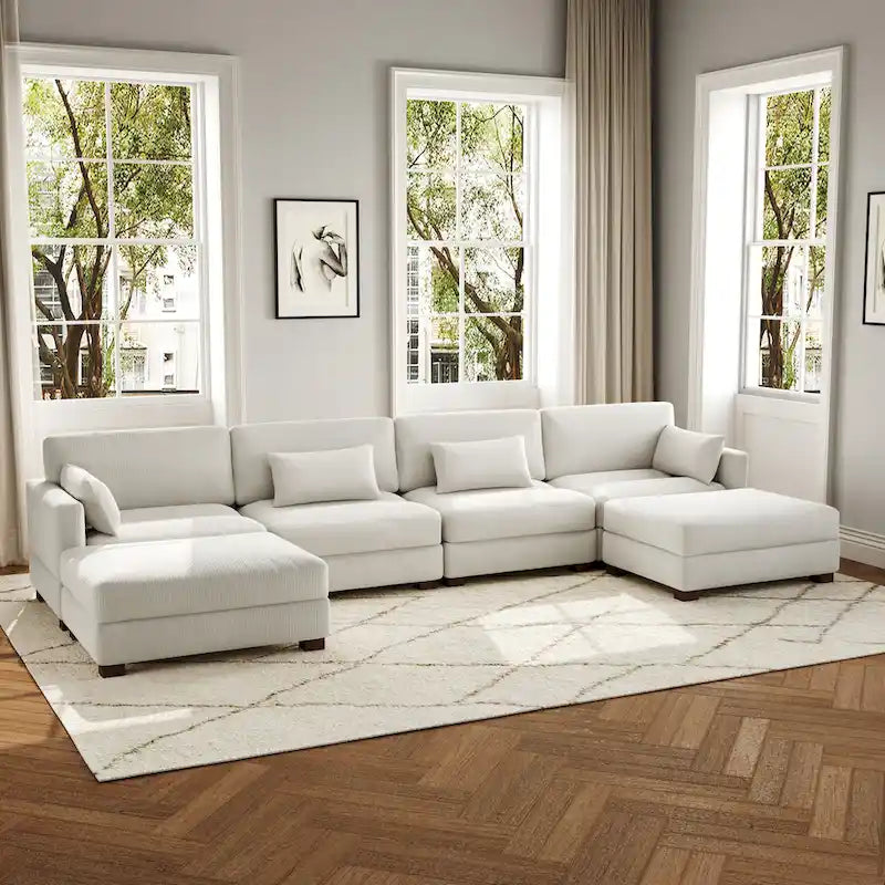 6-Piece U Shaped Couch Modular Sectional Sofa with Ottoman