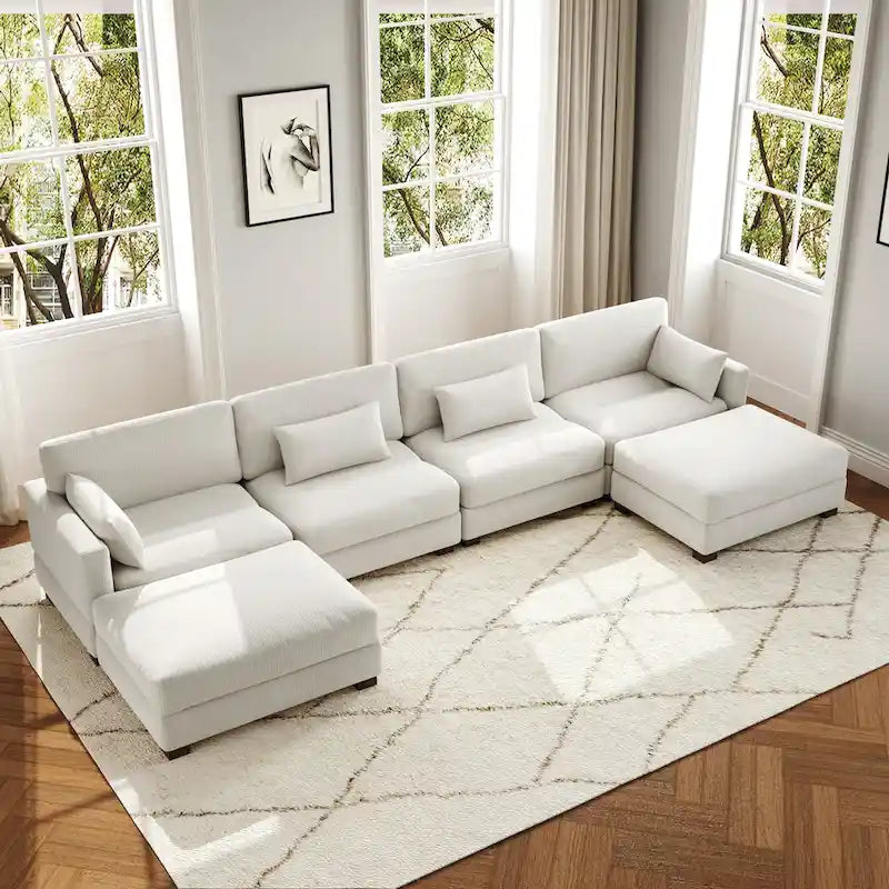 6-Piece U Shaped Couch Modular Sectional Sofa with Ottoman