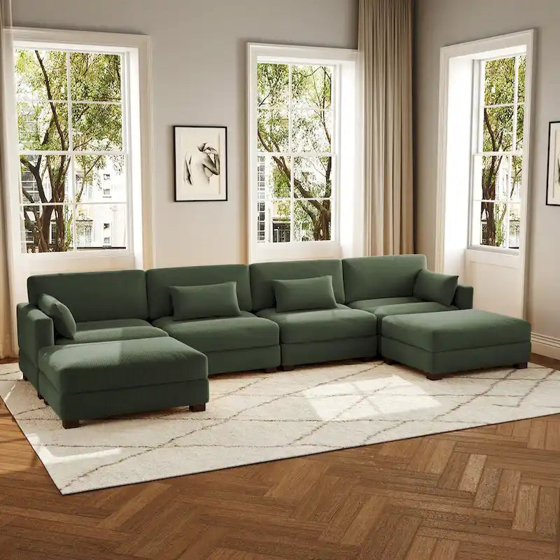 6-Piece U Shaped Couch Modular Sectional Sofa with Ottoman