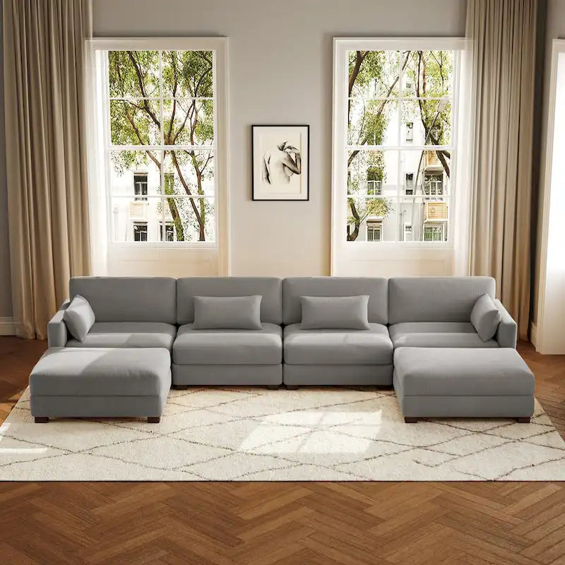 6-Piece U Shaped Couch Modular Sectional Sofa with Ottoman