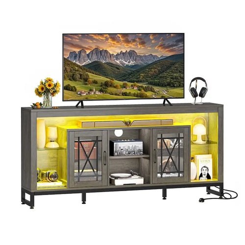 33.5 Tall TV Stand for 75 TV with LED Lights & Power Outlets - 73 inches