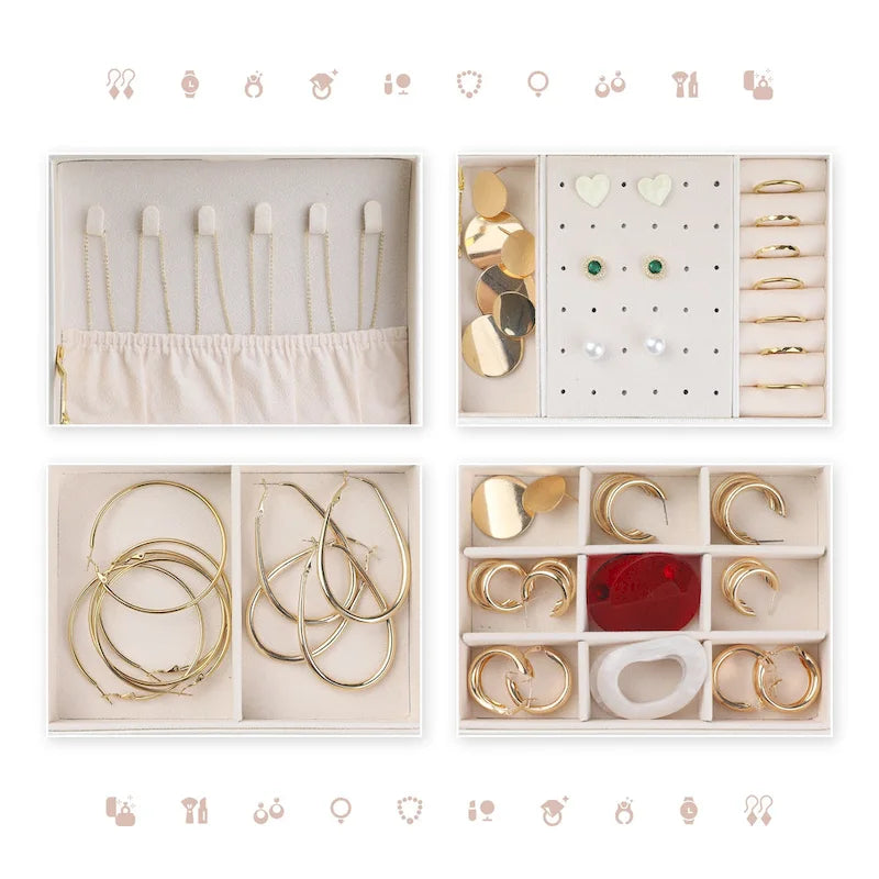 3 Layer Jewelry Box for Women, PU Leather Jewelry Organizer Case Storage Display Holder with Drawer, Removable Jewelry Tray