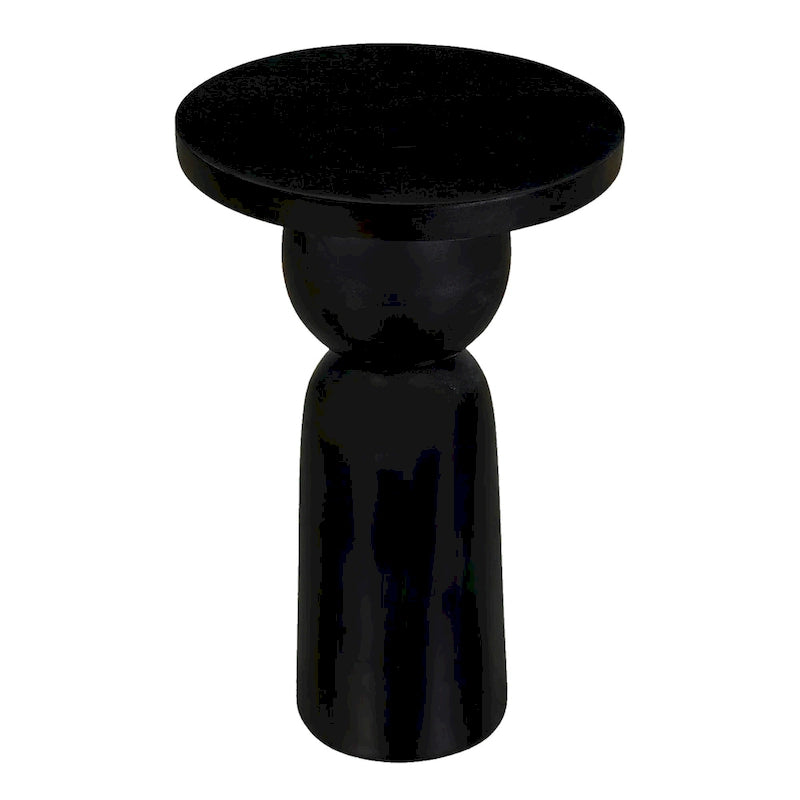 Tia 12 Inch Round Side End Table with Turned Pedestal Base, Mango Wood in Matte Black Finish