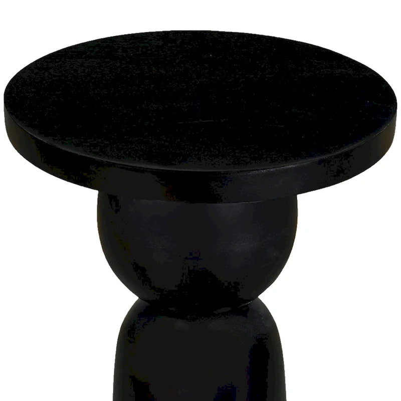 Tia 12 Inch Round Side End Table with Turned Pedestal Base, Mango Wood in Matte Black Finish