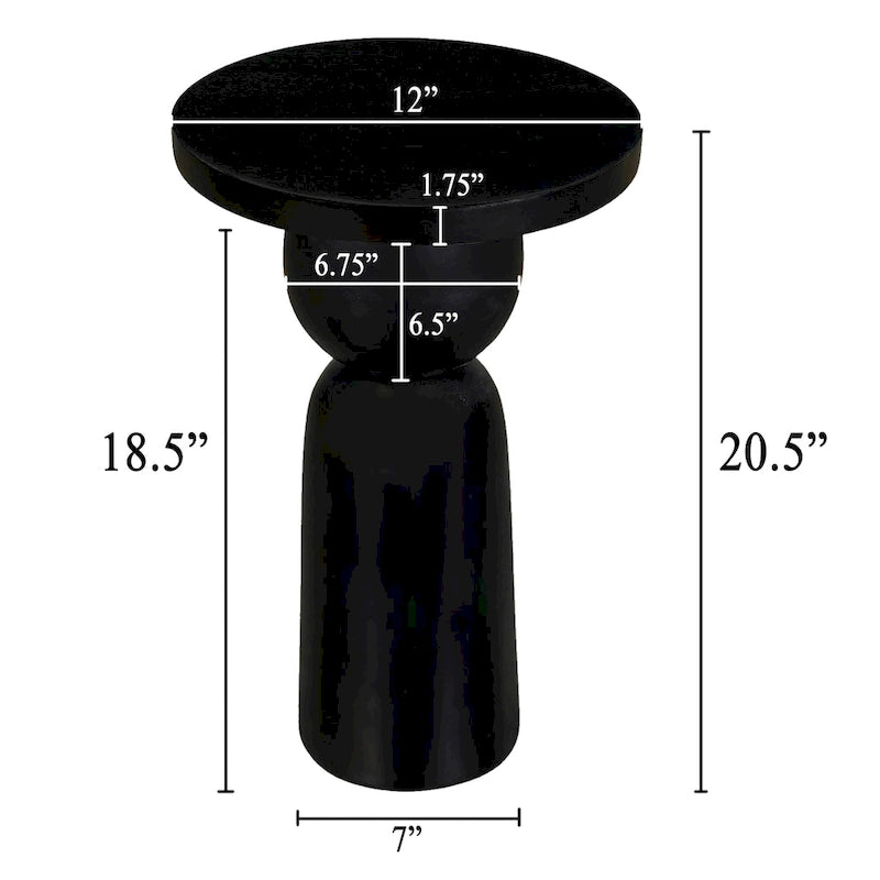 Tia 12 Inch Round Side End Table with Turned Pedestal Base, Mango Wood in Matte Black Finish