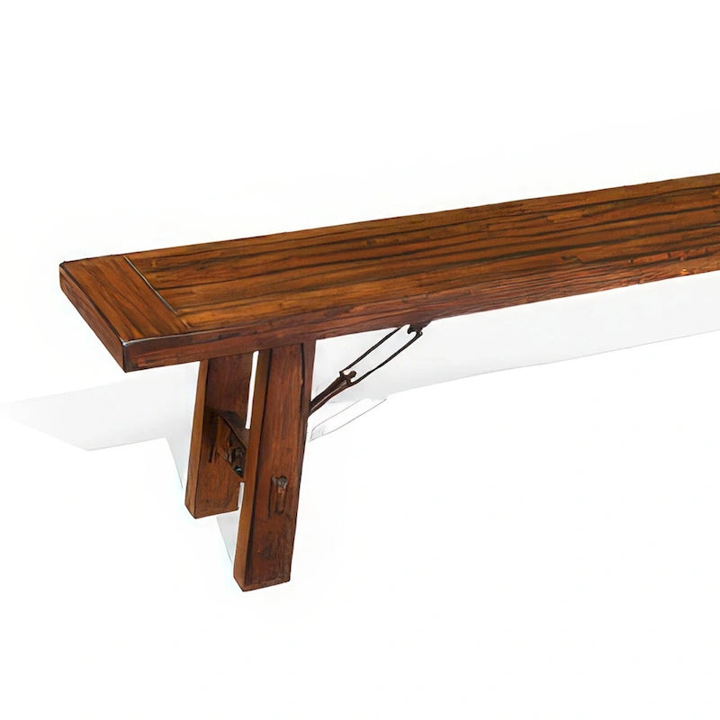 Reggie Bench, 72 Inch Brown Mahogany Wood, Metal Turnbuckle Accents