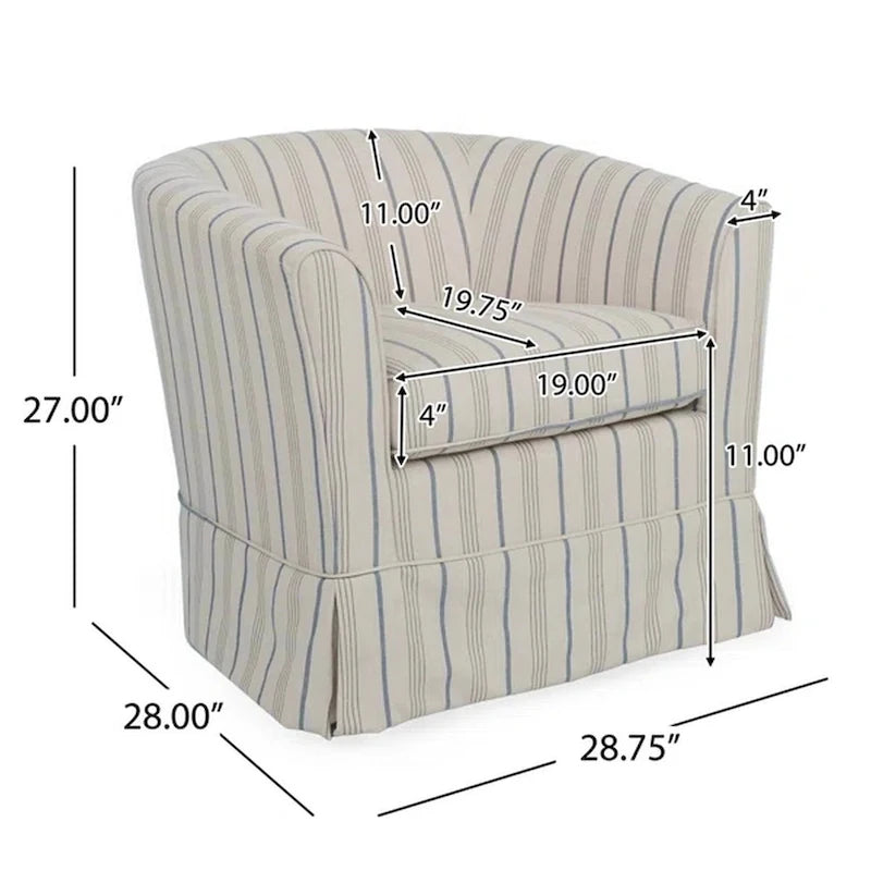 Accent Swivel Chair, Modern Round Barrel Back, Soft White Gray Fabric