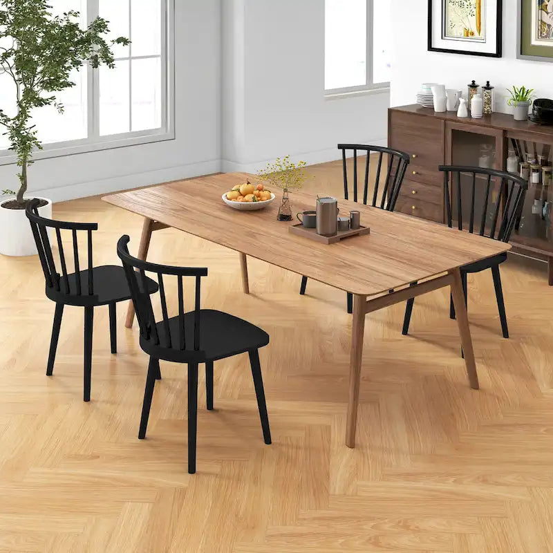 Gymax 4 PCS Dining Chair Windsor High Spindle Back Wood Kitchen Chairs
