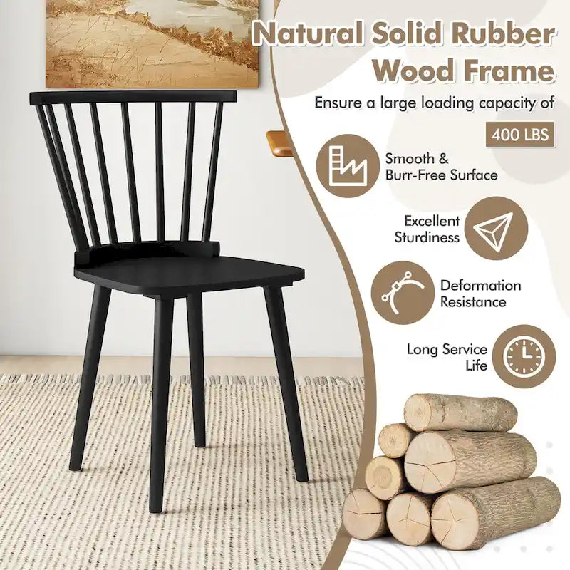 Gymax 4 PCS Dining Chair Windsor High Spindle Back Wood Kitchen Chairs