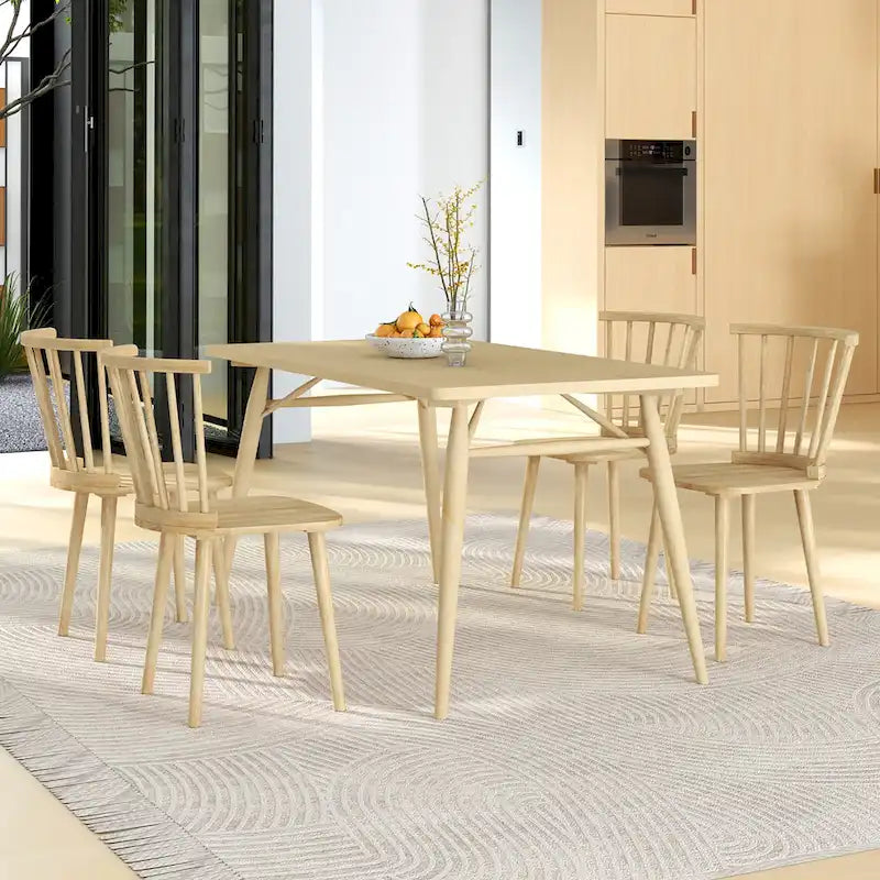 Gymax 4 PCS Dining Chair Windsor High Spindle Back Wood Kitchen Chairs