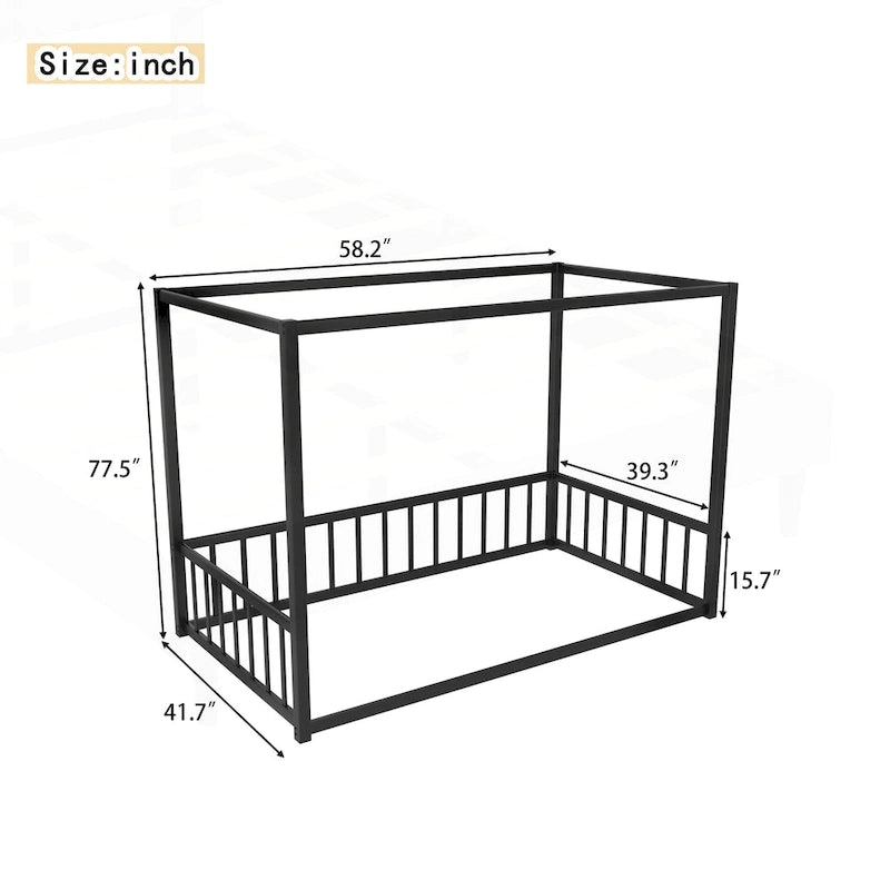 Modern Iron Double-Size Floor Bed with Multi-Functional Guardrails and Stable Structure