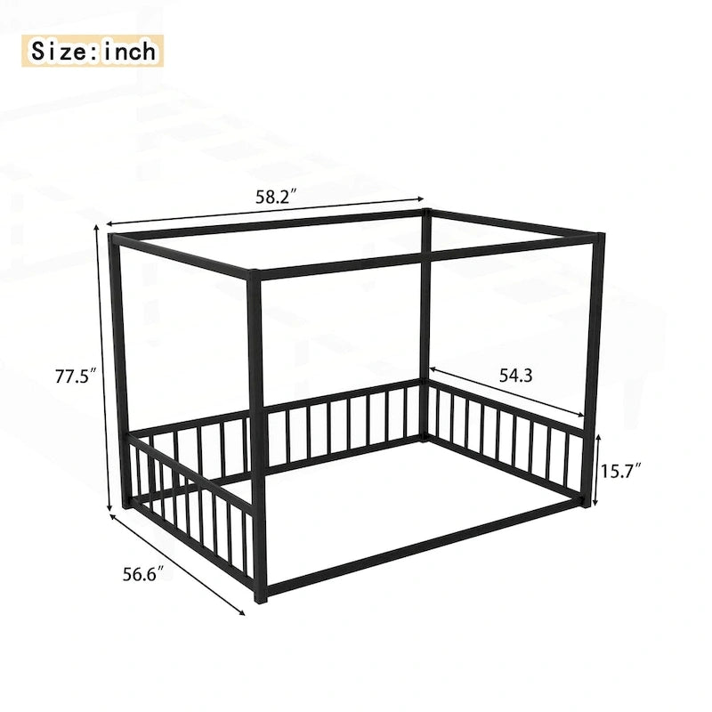 Modern Iron Double-Size Floor Bed with Multi-Functional Guardrails and Stable Structure