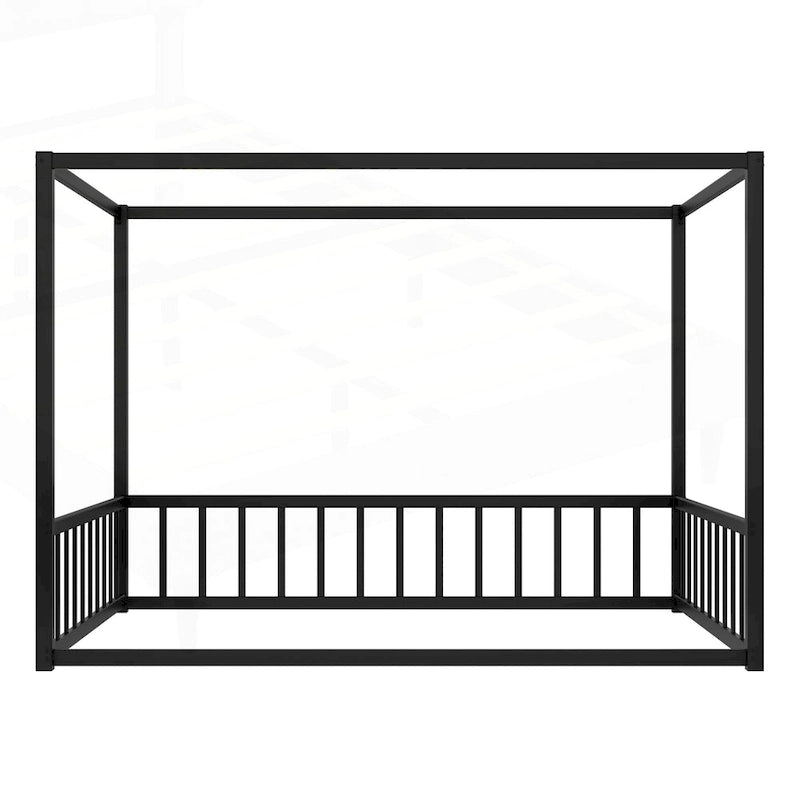 Modern Iron Double-Size Floor Bed with Multi-Functional Guardrails and Stable Structure