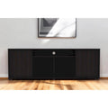 Modern Black TV Stand for 65 Inch TVs with Cabinets and Open Shelves and Wenge Wood Finish - 20  H x 59  W x 15  D