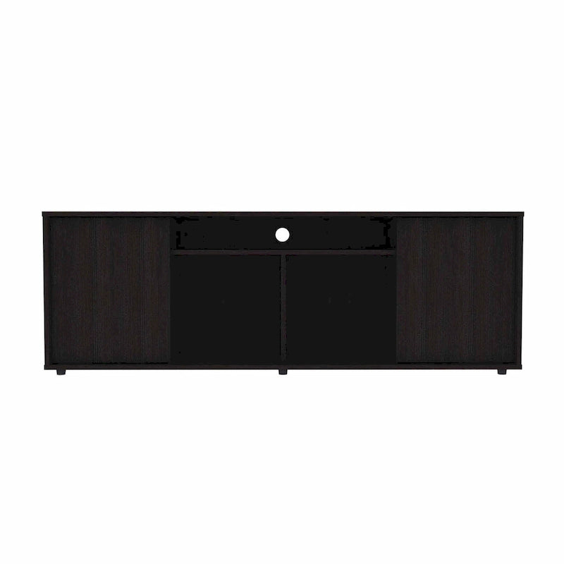 Modern Black TV Stand for 65 Inch TVs with Cabinets and Open Shelves and Wenge Wood Finish - 20  H x 59  W x 15  D