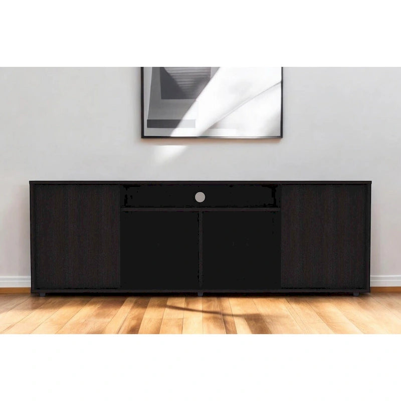 Modern Black TV Stand for 65 Inch TVs with Cabinets and Open Shelves and Wenge Wood Finish - 20  H x 59  W x 15  D