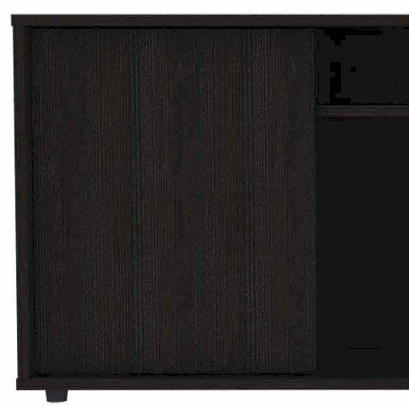 Modern Black TV Stand for 65 Inch TVs with Cabinets and Open Shelves and Wenge Wood Finish - 20  H x 59  W x 15  D